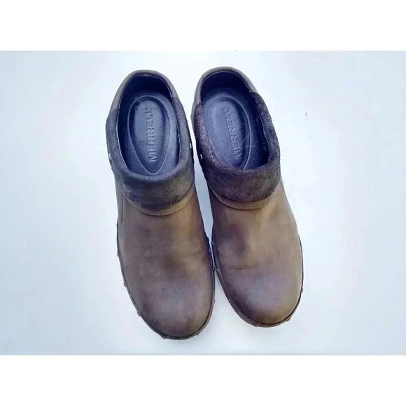 Merrell Womens Luxe Wrap Clog Mule Shoes Brown Black Leather Slip On Studded 9 - Picture 3 of 9